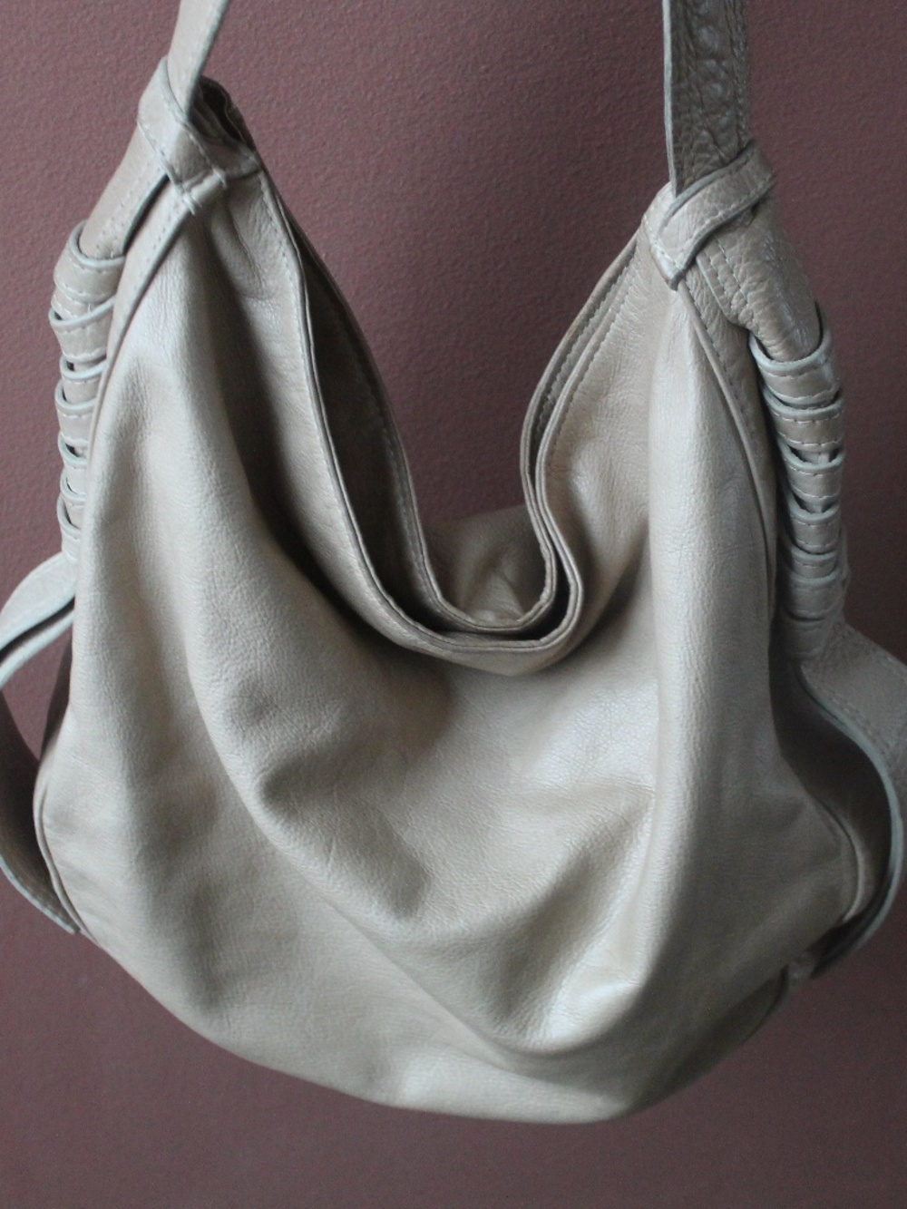 M. Clifford Tan Beige Hobo Bag Vintage Tassels Red Suede lining